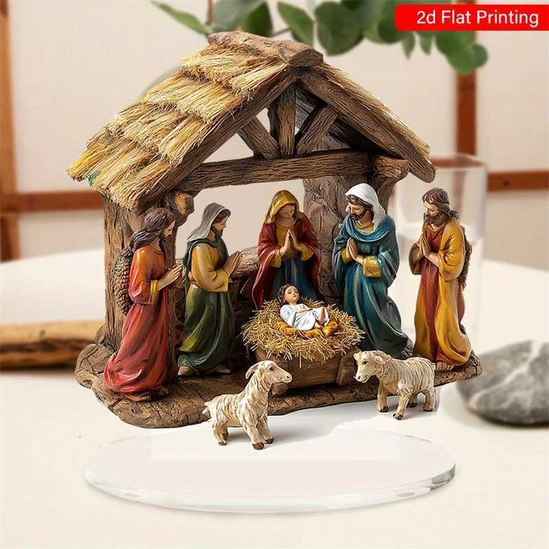 Flat Acrylic Ornament Waterproof Nativity Desktop Decoration For He Off Present H251129