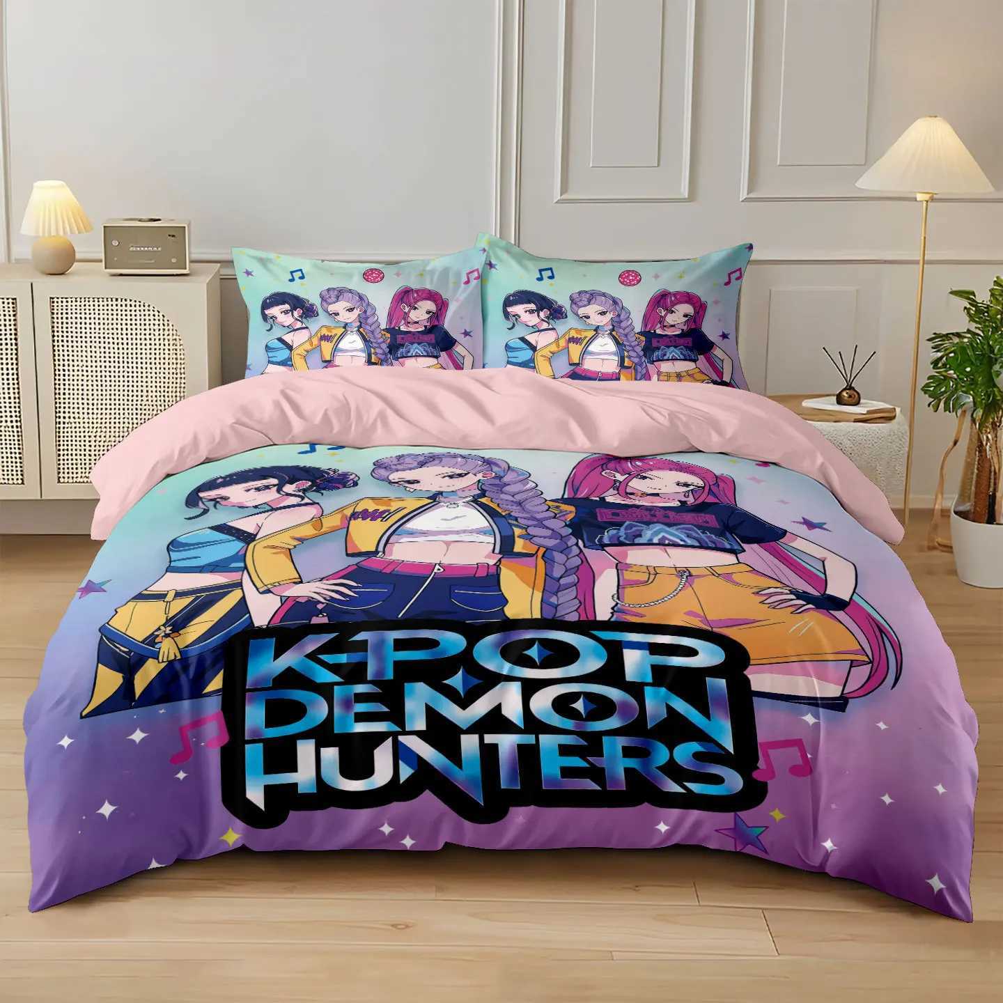 3pcs Kpop Demon Hunters Theme Duvet Cover Set EU Single Size Bedding Sets Quilt Cover Duvet Cover for Kids Adults k pop Huntrix W251128