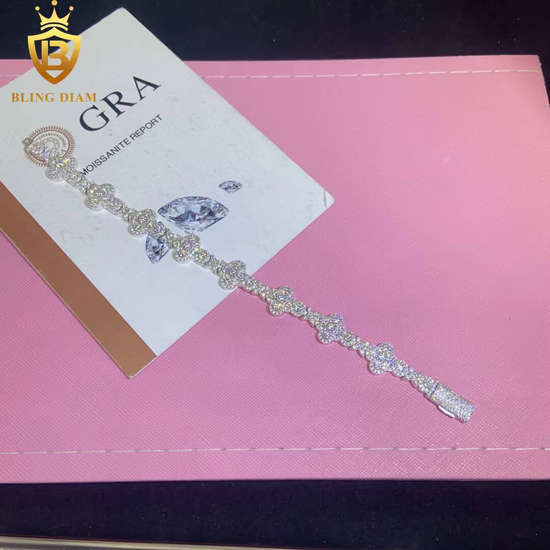 Hot Saling Fashion 10mm 925 Silver Chain Moissanite Cuban Bracelet Men Women Hip Hop Style Pass Diamond Tester GRA Certification