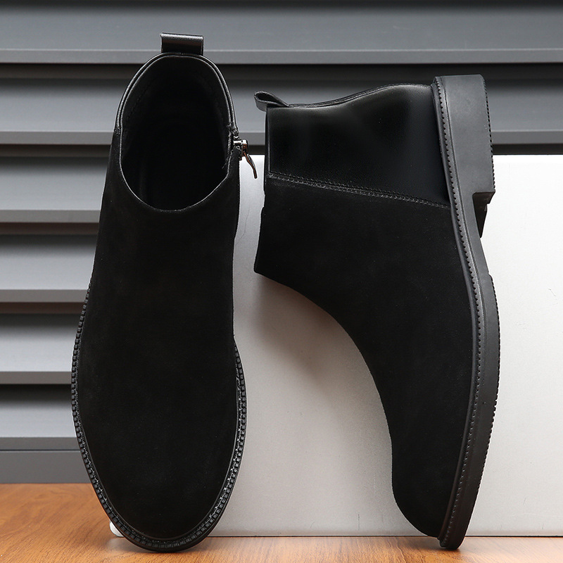 Autumn Winter High Top Mens Short Boots Warm and Velvet Korean Edition Splicing Casual Versatile Martin Boots 240615