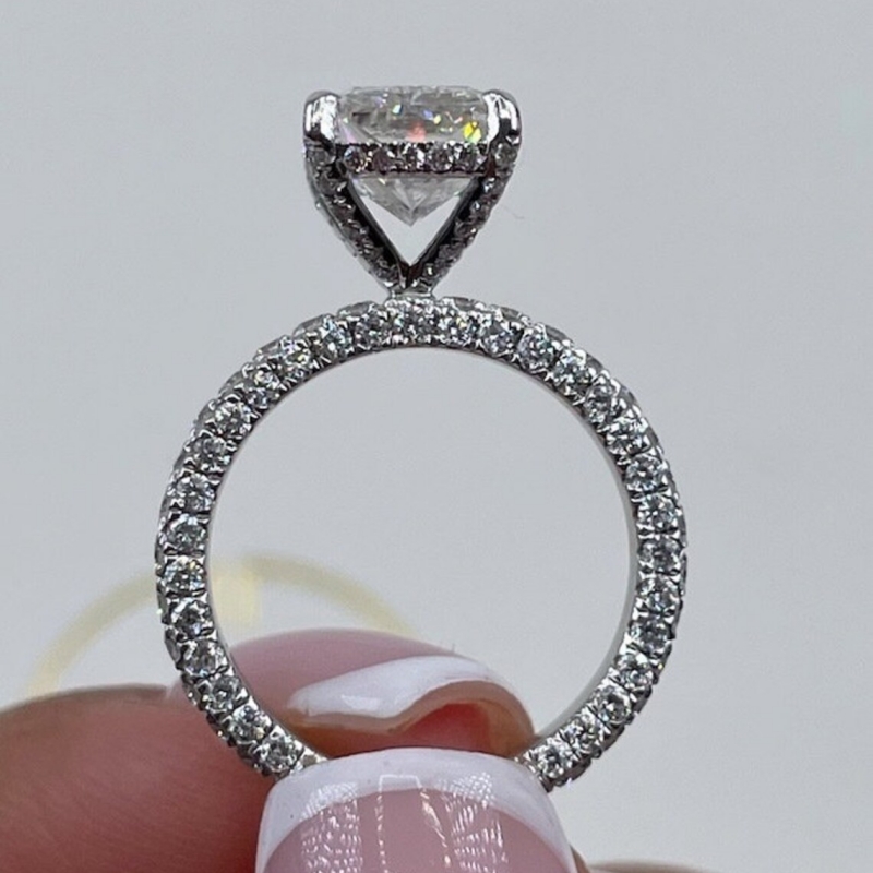 Jewelry 18K White Real Gold Ring For Women 2.0 Carat Radiant Cut Luxuery Pave Lab Diamond Engagement Wedding Womens Ring