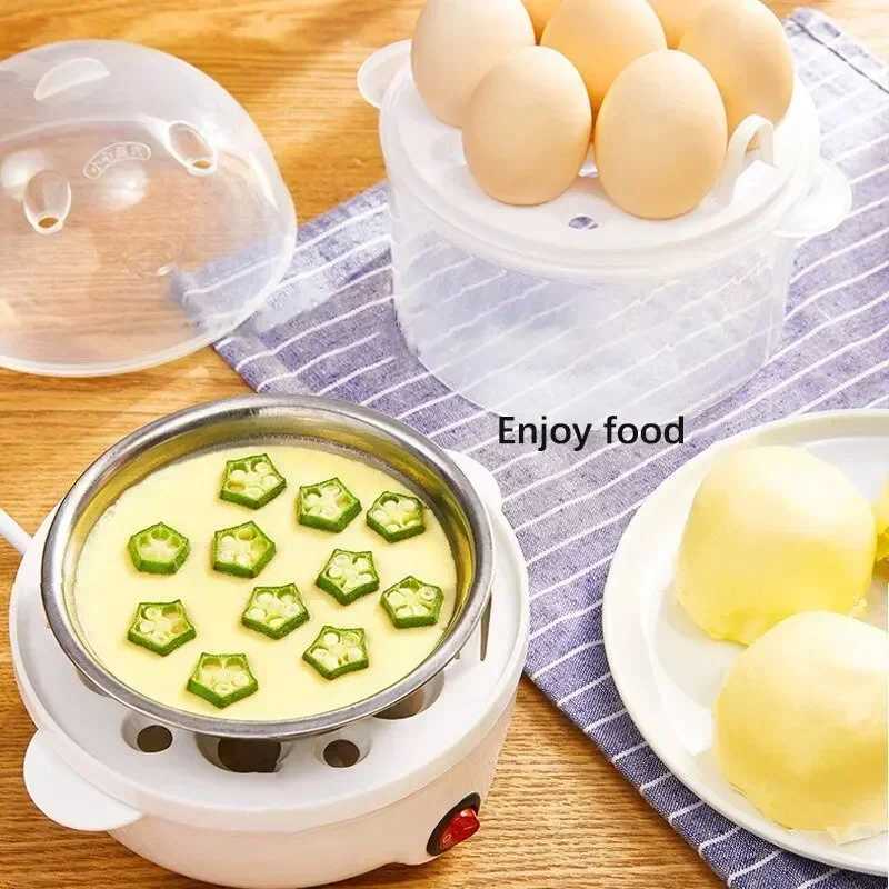 Multifunctional Electric Egg Cooker Steamer - Double Layer for Boil Poach Steam Eggs Veggies Compact Breakfast Appliance C251129