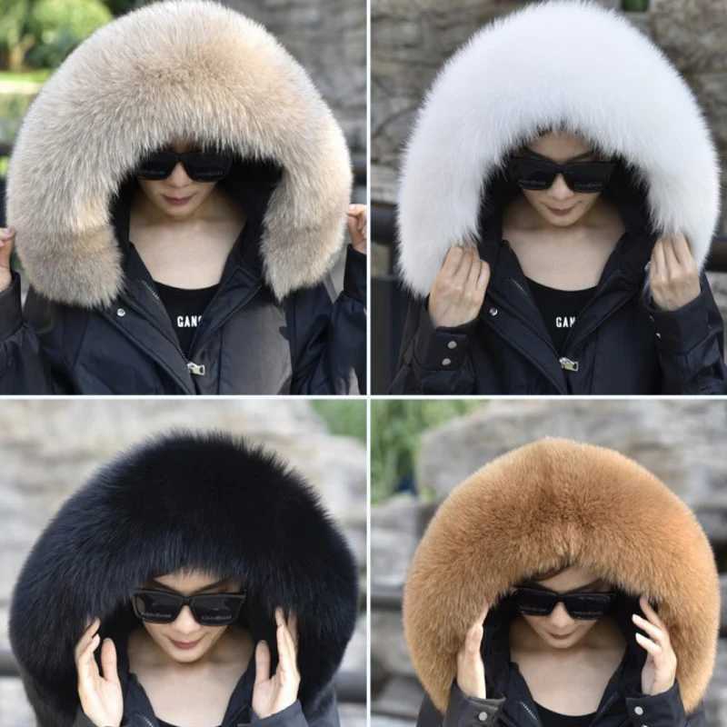 100 Real Fox Fur Collar Winter removable fur Hood Trims Warm Furry Decor Shawls for Coat Parkas Luxury Female fur ScarfJ251129