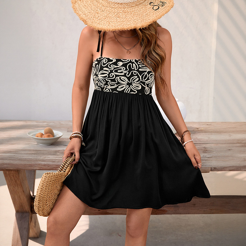 S1129European and American cross-border flower patchwork short skirt 2025 summer new sleeveless casual suspender dress
