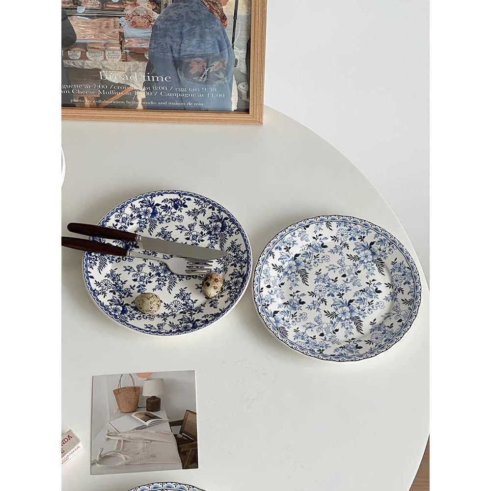 Luxury Porcelain Plate European Style Vintage Floral Round Flat Tableware Afternoon Tea Dessert Cake Sausage Fried-Egg Breakfast Plates Y251129