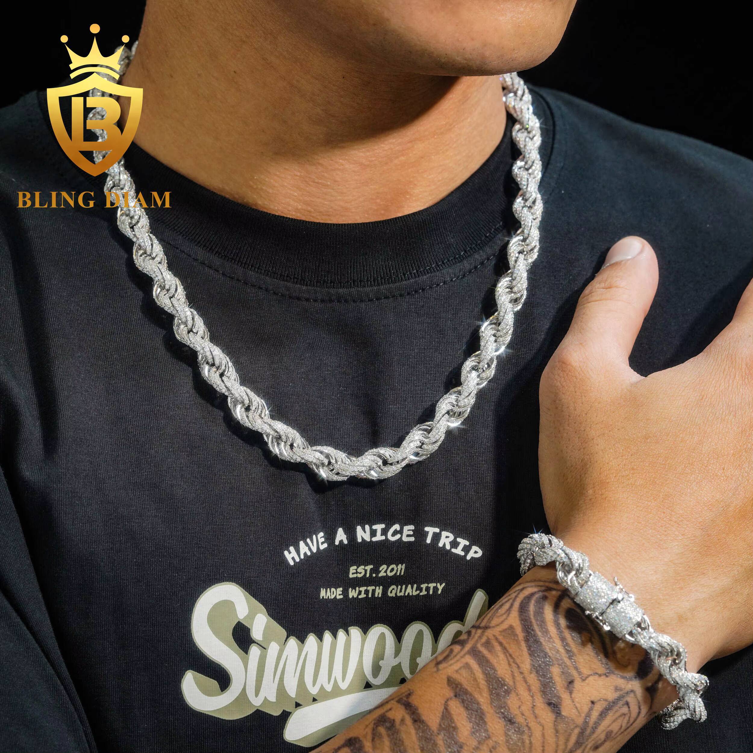 10mm Moissanite Cuban Link Chain Rope with Diamond Design Hip Hop Jewelry Moissanite Cuban Link Moissanite Ice Out Cuban Chain