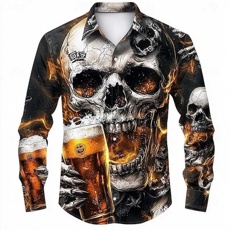 Mens Skull Romantic Halloween Button-Down Shirt Long Sleeve Streetwear Autumn Winter Lapel 3D Printed Lapel ShirtW251129