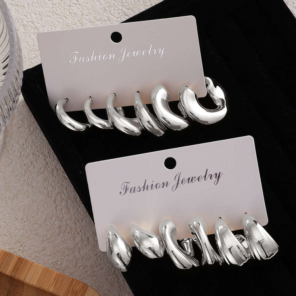 new highend gold personalized water droplet earrings creative cshaped earring set with 6 pairs