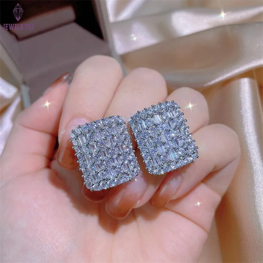 Top Sell Luxury Wedding Jewelry Sets 925 Sterling Silver Ins Stud Earring T Princess Cut White Topaz CZ Diamond Women Band Ring Clavicle Necklace Gift