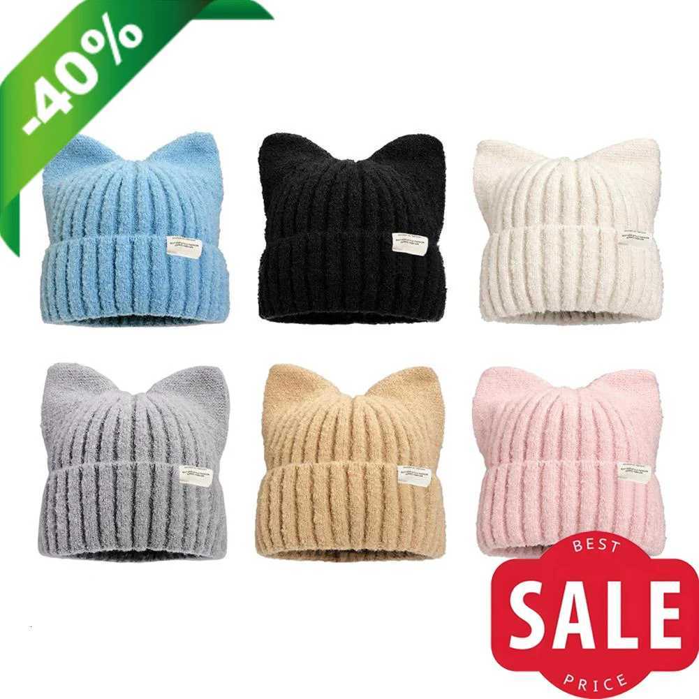 Cat Ear Beanie for Women And Girls Knit Cuff Hip Hop Hat Autumn Winter Warm Crochet Ski Cap 6 Colors AvailableXJ251129