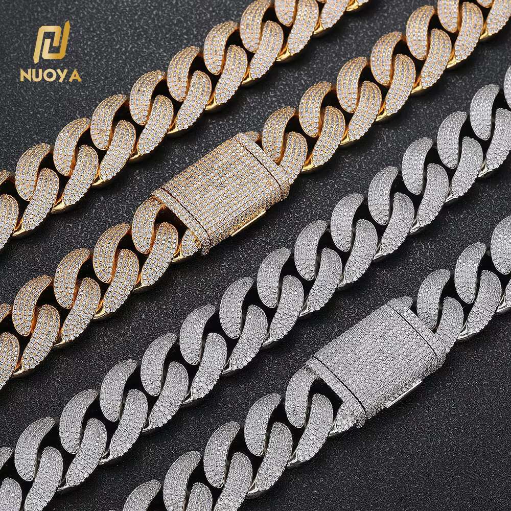NUOYA Fine Jewelry 4 Row Full Diamond Cuban Chain 20MM Micro Pave CZ Stone Iced Out Hip Hop Jewelry Cuban Necklace for Women