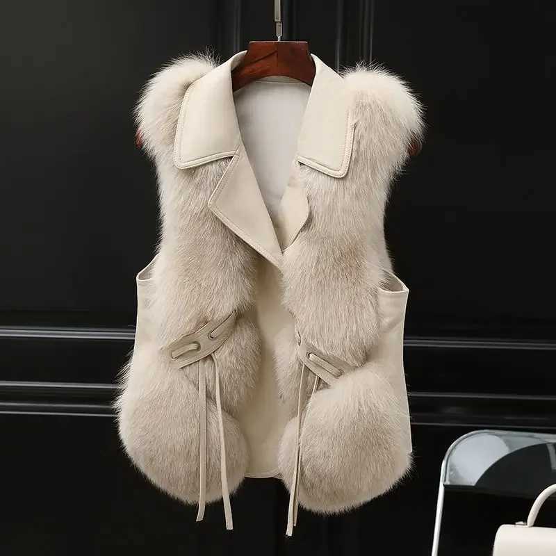 White Lace Up Womens Fur Vests Splicing Lady Giletes Pretty Demi-season New Outerwear Youthful Warm Cheap Cold Elegant WorkingT251129