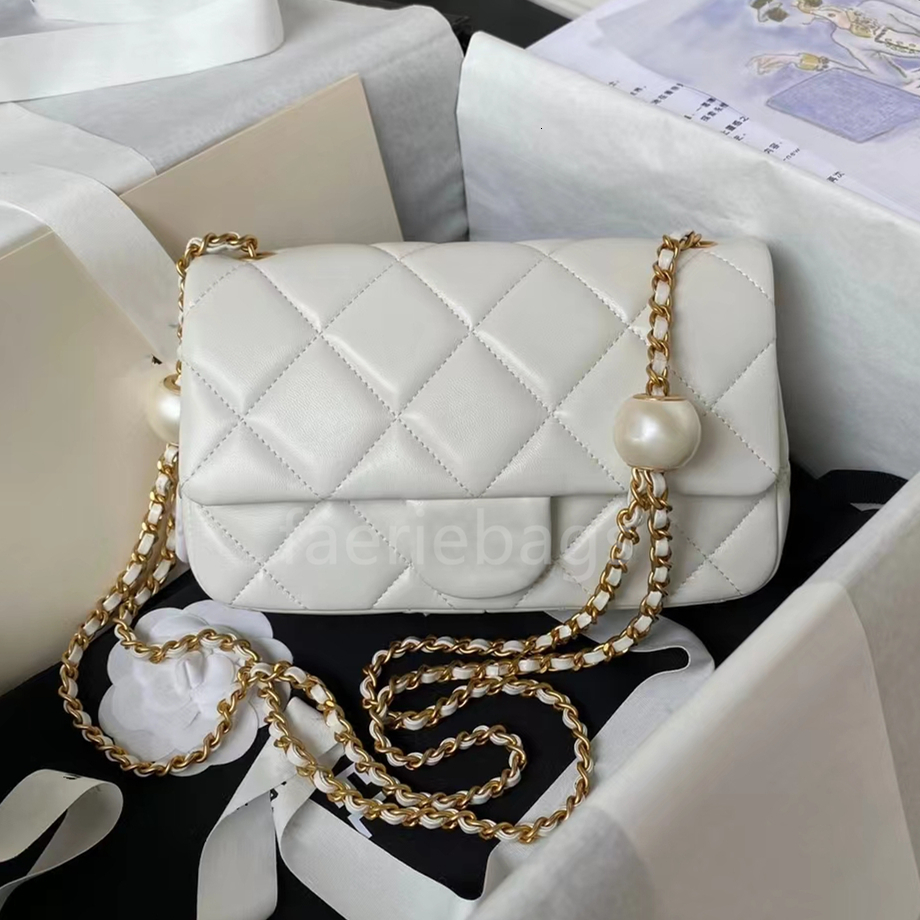 designer bag mini bags Original quality lamb skin pearl style adjustable chain Double Flap Bag Classic All Black Purse Quilted Handbag Shoulde French luxury brand