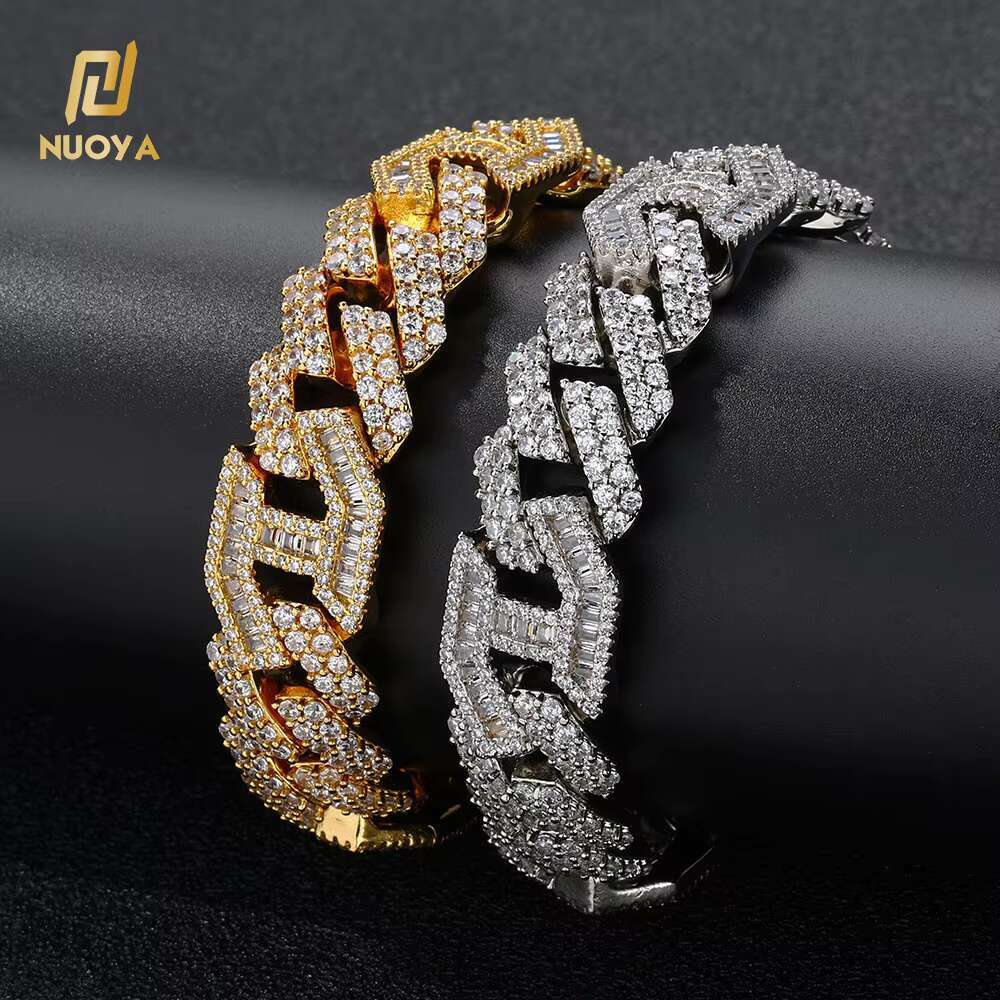 NUOYA High Quality Prong Cuban Chain Bracelet Silver Plated Hip Hop Jewelry Bling Full Diamond Micro Pave CZ Cuban Bracelet