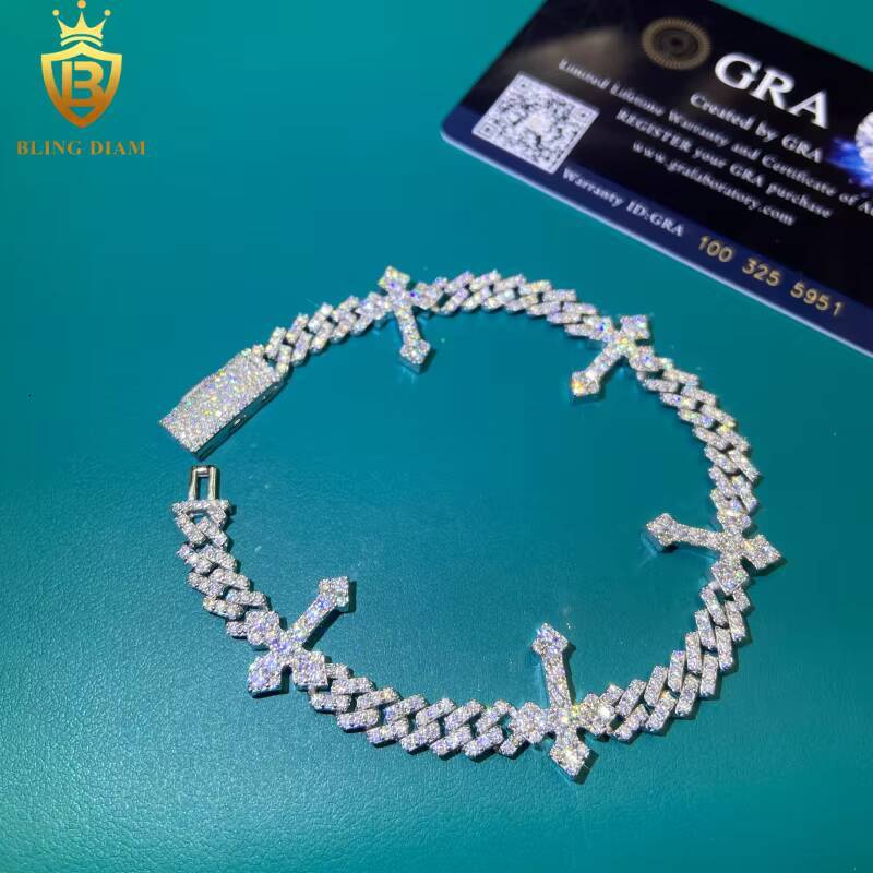 925 Silver 6mm Cross Hip Hop Cross Cuban Bracelet for Men Women Fashion Moissanite Cross Cuban Link Chain Bracelet