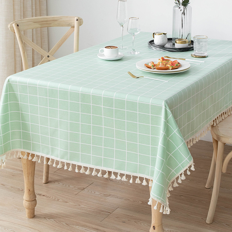 B428 waterproof and oil-proof washable cotton and linen tablecloth solid color dining cloth restaurant coffee table rectangular tassel tablecloth