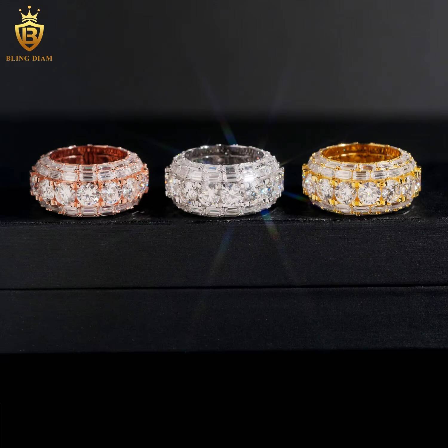 HotSale 925 Sterling Silver Moissanite Ring Men Iced Out Moissanite HipHop Style Jewelry Ring Baguette Cut Pass Diamond Test GRA