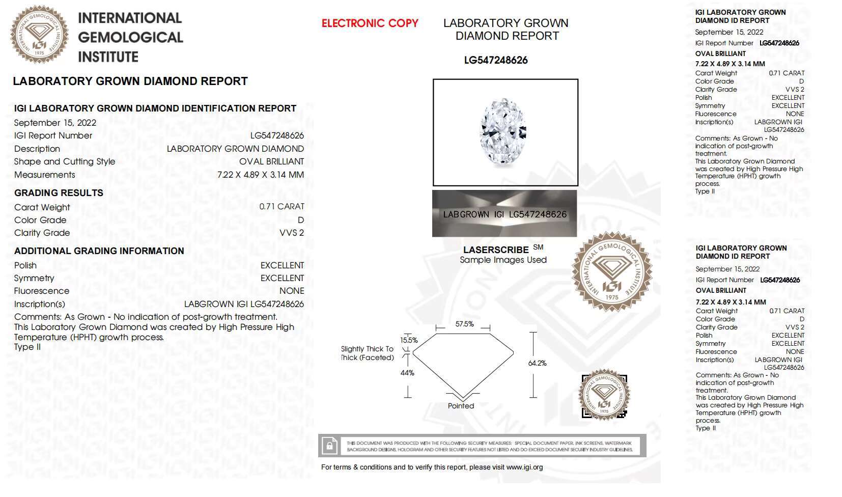 CVD HPHT Lab-Grown Diamond Color D VVS VS 0.7-1.0-2.0 Carat Oval Cutting Diamond Loose Gemstones with IGI Certificate Report