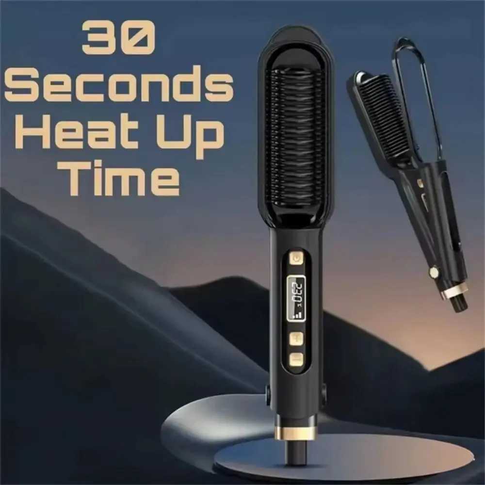 Anti Scald Electric Hair Straightening Comb LED Digital Display Fast Heating Negative Ion Straighten Brush 2 in 1 DetanglingT251129