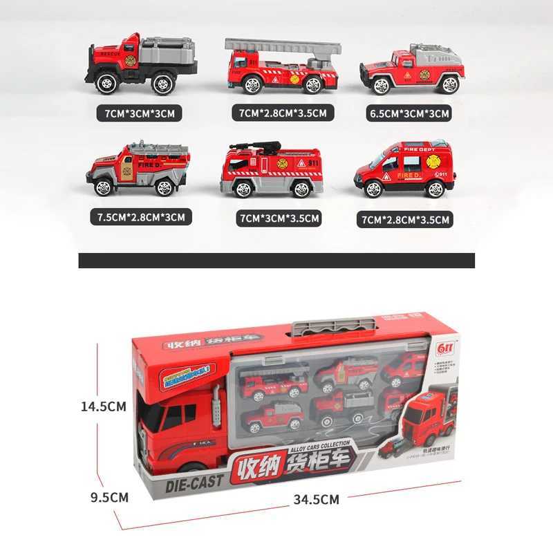 New Storage Container Truck Model Simulation Engineering Fire Military Fleet Toy with Six Alloy Cars Childrens Car Toy Gift J251129