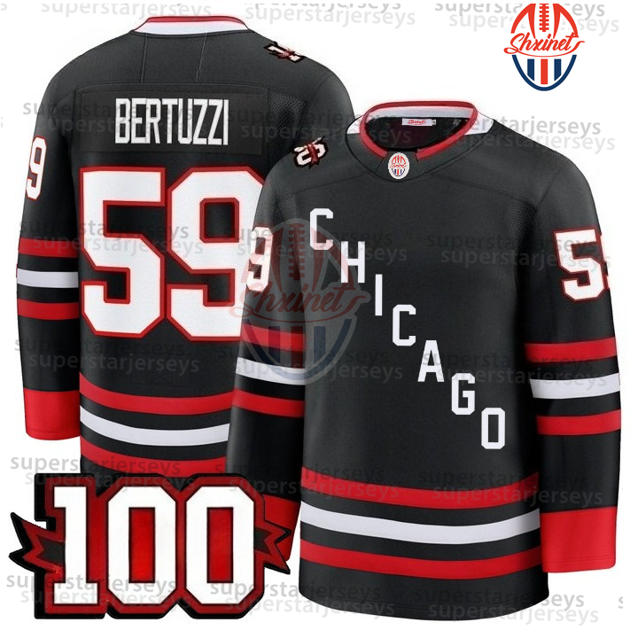 2025-26 Hockey Jersey 100th Bedard Nazar Burakovsky Bertuzzi Donato Teravainen Levshunov Mikheyev Crevier Sweater Custom Double-Reinforced Stitched