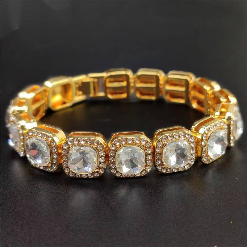 SC Fashion Hip Hop Full Square Diamond Men Necklace Bling Iced Out CZ Diamond Cuban Chain Necklace Bracelet for Men