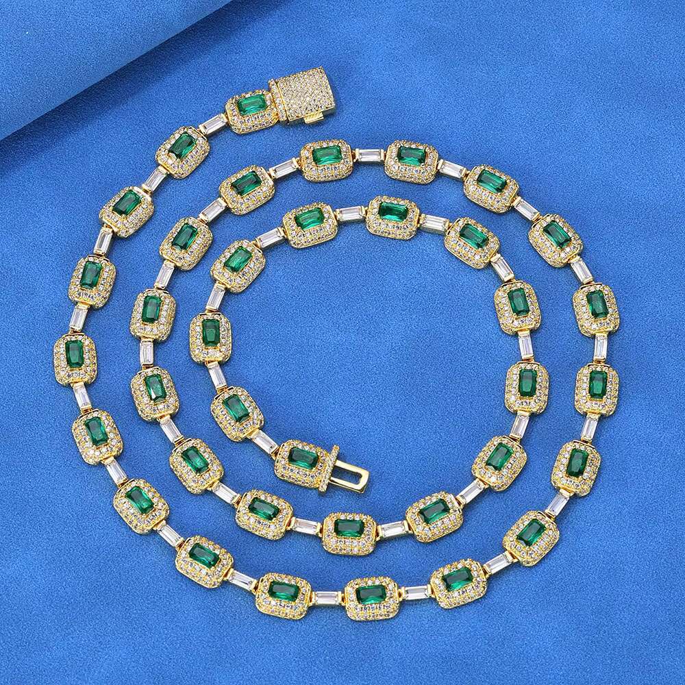 NUOAY New Style Bling Baguette VVS Moissanite Link Chain 925 Sterling Silver Pave Diamond Chain Necklace for Women Jewelry