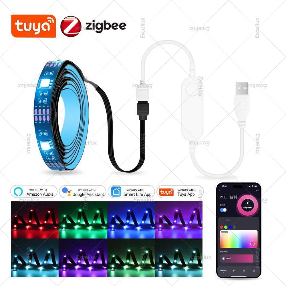 5V USB LED Strip ZigbeeRGB Led Strip Lights No Waterproof Tape For House Room TV Backlight Works With Tuya Smart Life App Alexa M251129