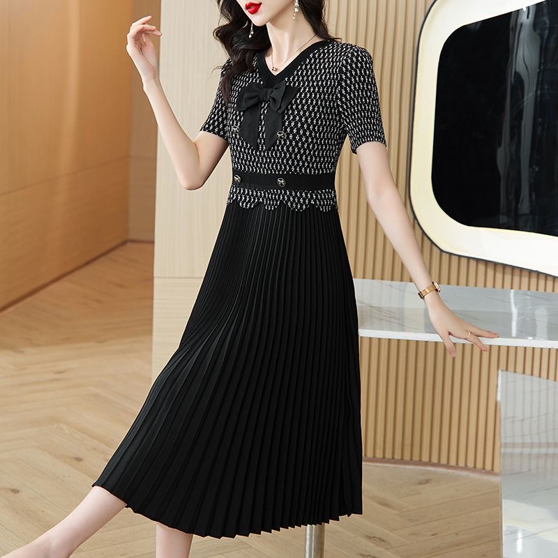 2025 Summer New Large Size Women's V-neck Slim Fit Dress Midi Long Dress D02289