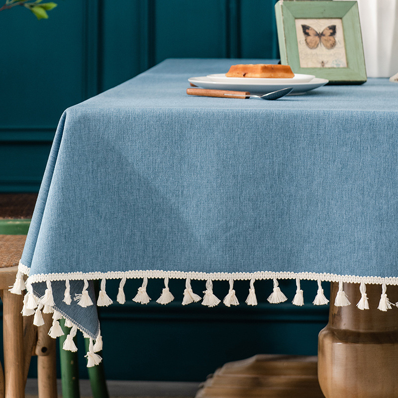 B427 cotton and linen tablecloth waterproof and oil-proof washable solid color dining cloth restaurant coffee table rectangular tassel tablecloth