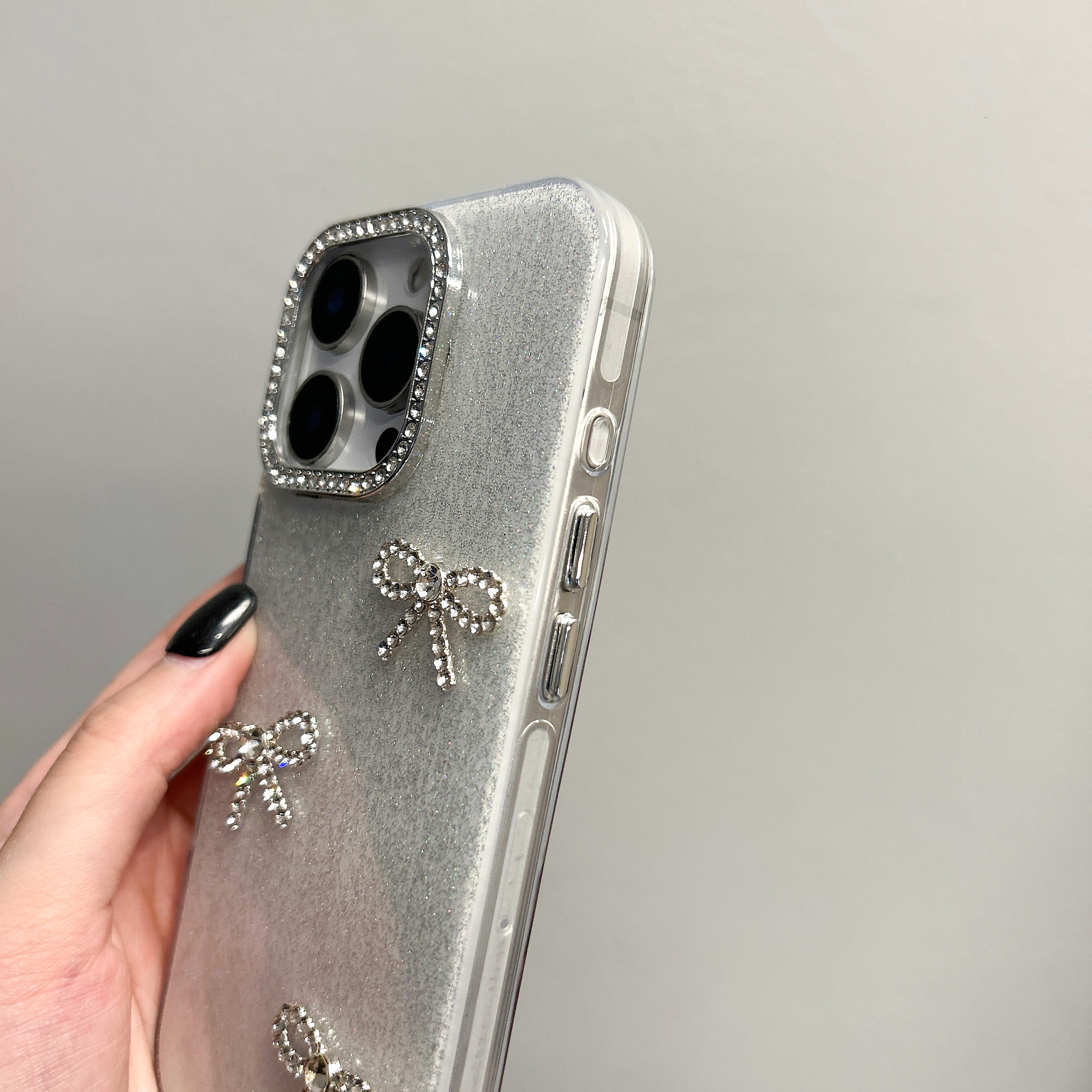 Bowknot Phone Case iPhone 16 Pro Max Compatible with Apple 15/14/13 Pro 3D Glitter Rhinestone Protective Case