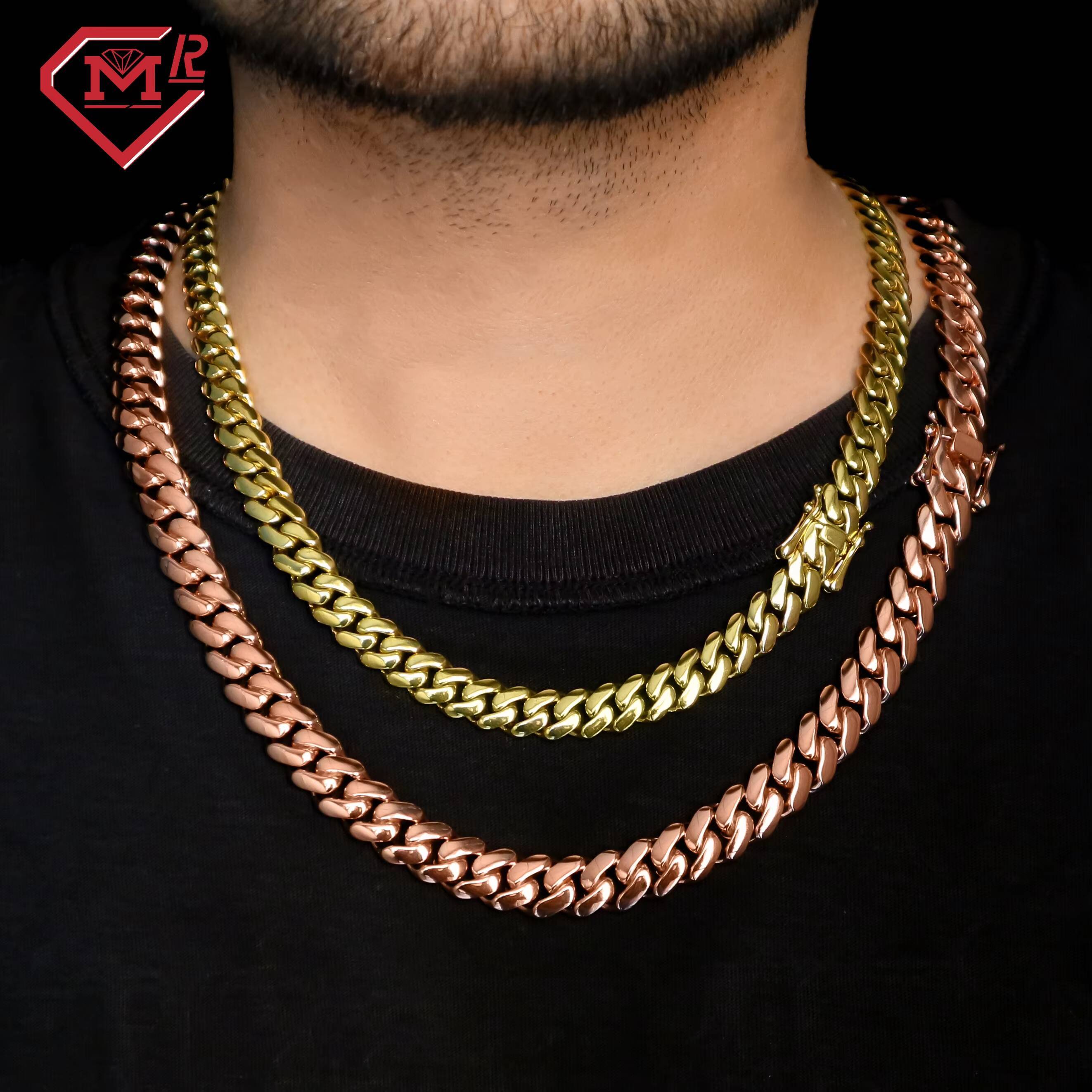 Hip Hop Moissanite Cuban Chain Plain Rose Gold Plated S925 Custom Clasp Elegant Vvs Cuban Link Chain