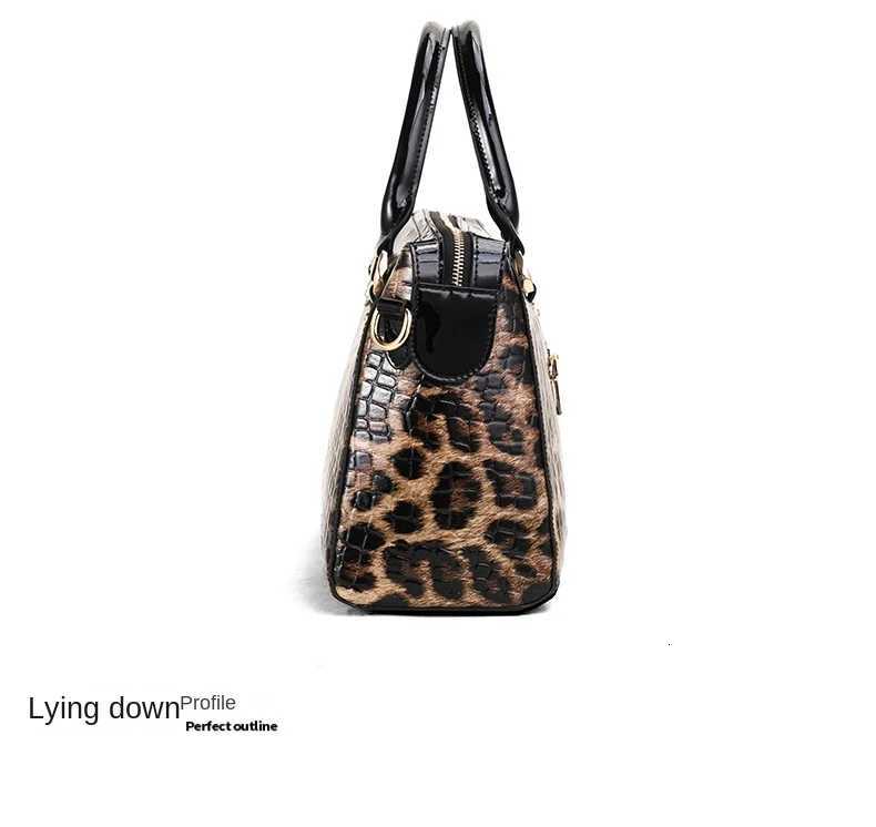 2025 New Genuine Leather Leopard Print Womens Handbags Fashion Versatile Cowhide Shoulder Bag Large Capacity Tote K251128