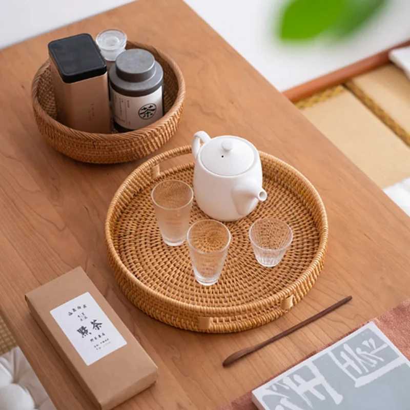 Eco Firendly Rattan Storage Tray Handwoven er Basket Bread Snack Food Plate Fruit Cake Platter Dinner Serving Tray Tea Tray Y251129