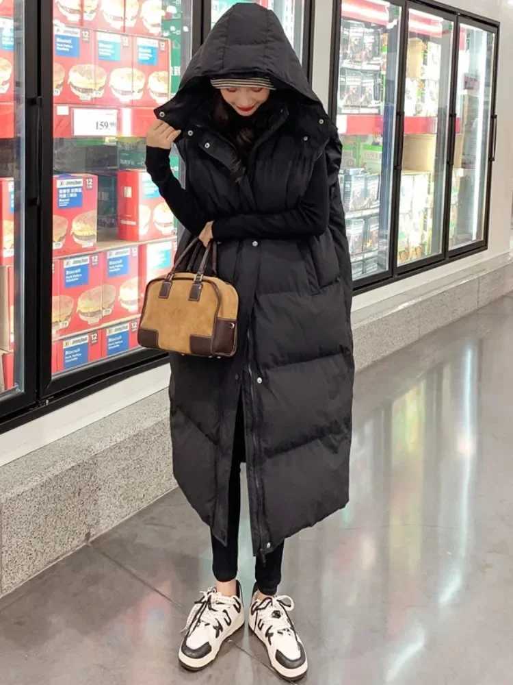 2025 Down Cotton Long Waistcoat Women Vest Jackets Warm Elegance Coats Winter Women Korean Lace-up Sleeveless Puffer JacketT251129