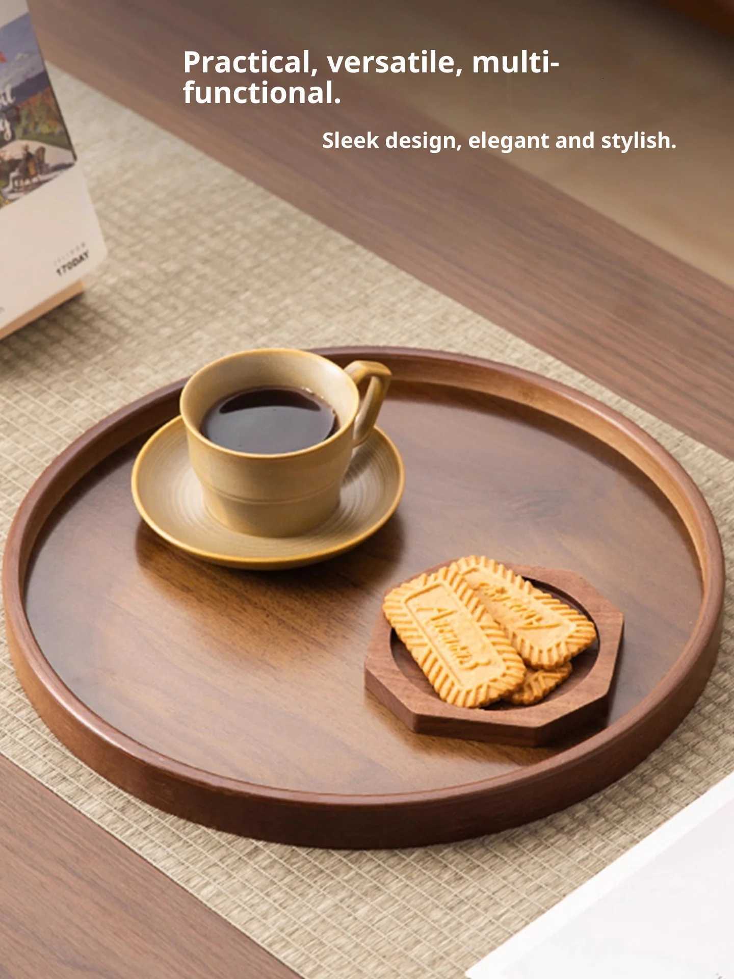 Gianxi Walnut Wood Commercial Tea Tray Home Fruit Cake Round Plate Japanese Tea Cup Storage Tray Y251129