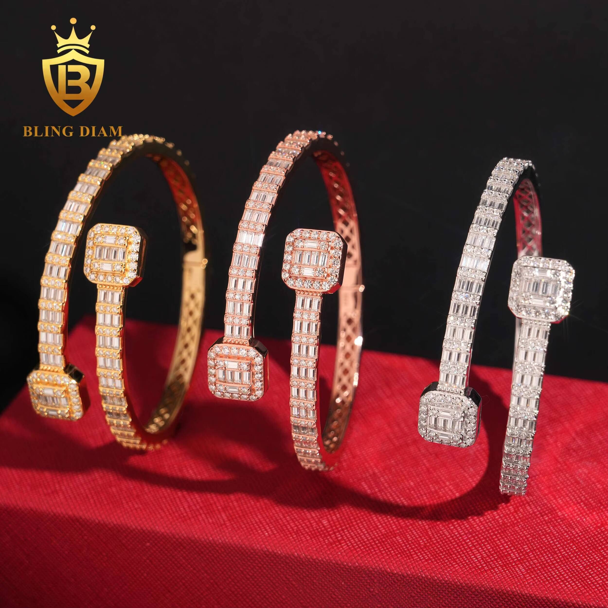 Hot Saling Fine Jewelry Bracelets Bangles 925 Silver Iced Out VVS1 Moissanite Hip Hop Bracelet Pass Diamond Tester with GRA
