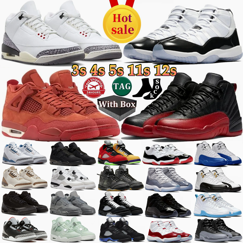 With Box Designer Shoes 3s 4s 5s 11s 12s Basketball Shoes for Men Women Black Cats Metallic Reimagined Military White Blueberry Oreo Fire Unc Cool Grey Cement Sneakers