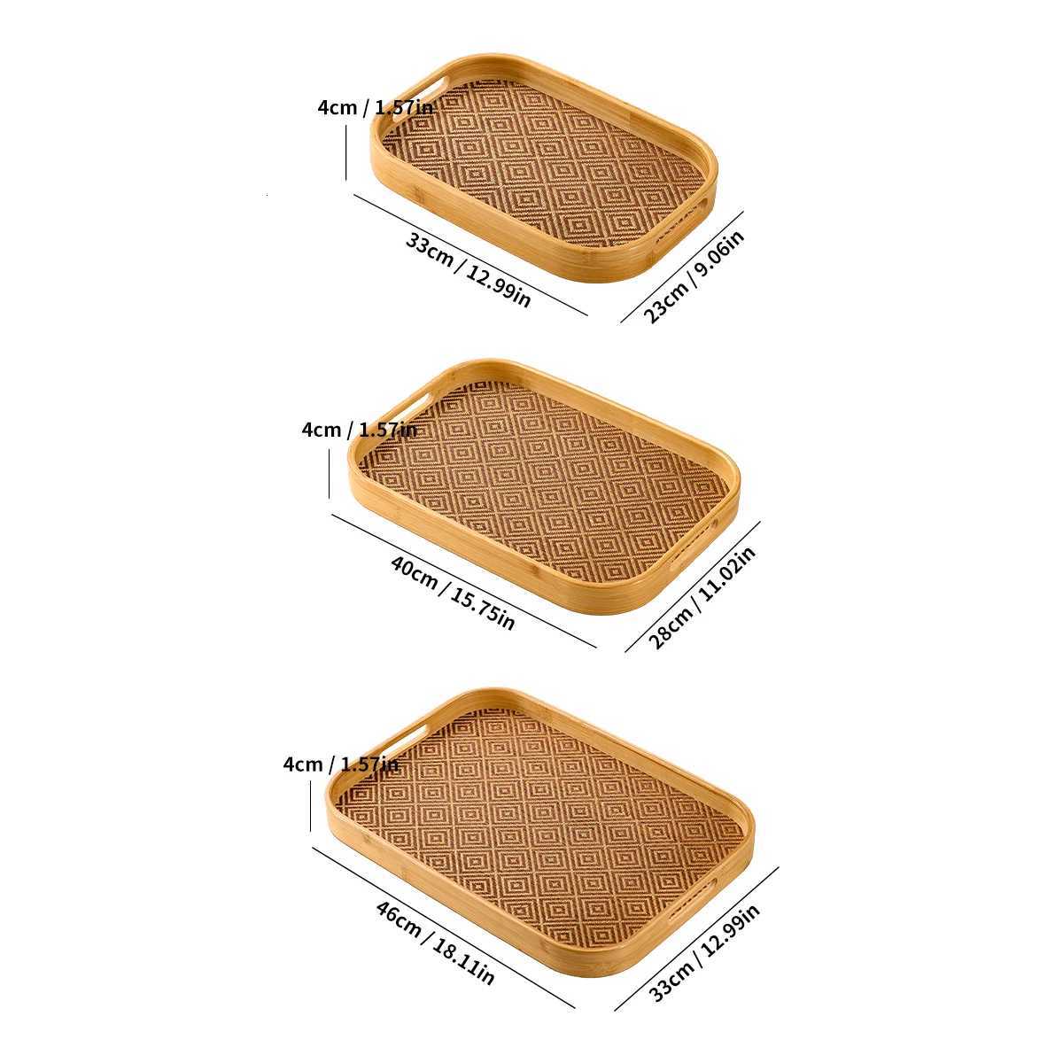 Large Bamboo Rectangular Tray with Handles - Home Restaurant Multi-Functional Platter Y251129