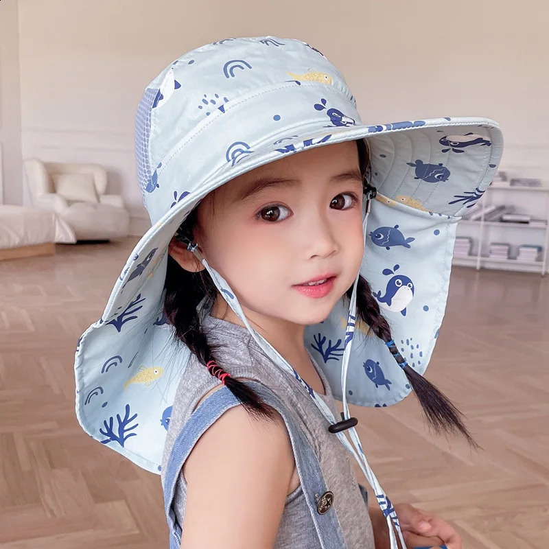 Childrens sun hat summer childrens outdoor collar earmuffs UV protection beach boys and girls travel flip cover y250421