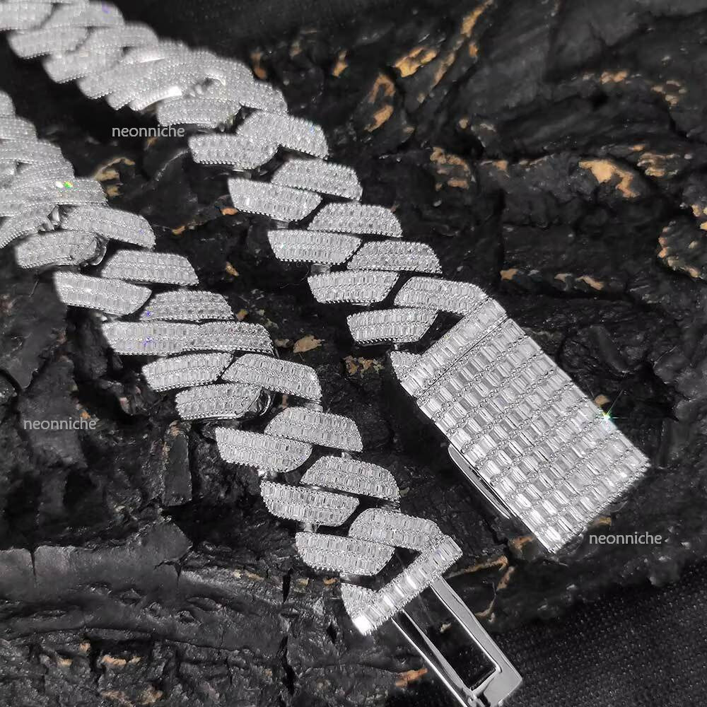 Customized 20mm 2 Rows Baguette CZ Dia Iced Out Miami Cuban Link Chain bracelet Bling Brass Hip Hop Jewelry Necklace