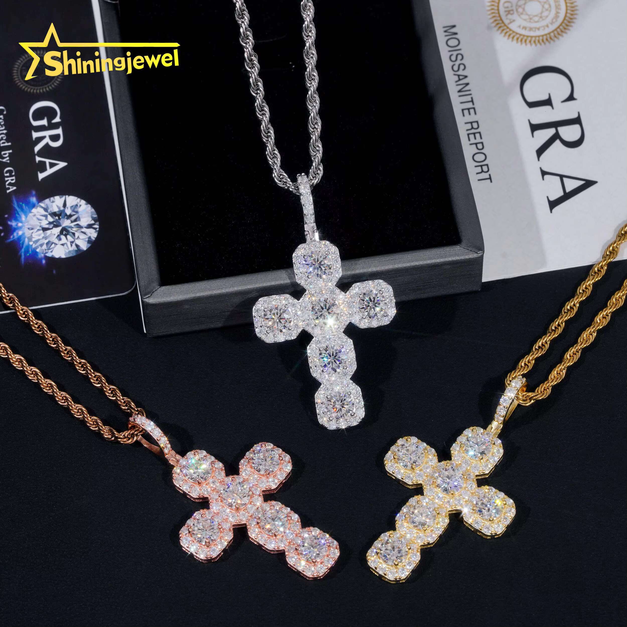 New Design Hot Selling 925 Sterling Silver Hip Hop Jewelry Necklace Pendants VVS Iced Out Moissanite Diamond Cross Pendant
