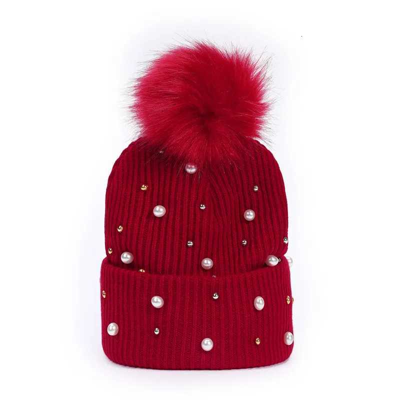 Rhinestone beading knitted beanie hat with pompom Winter Women ladies warm thickened cap Windproof riding Skullies gorrosXJ251129