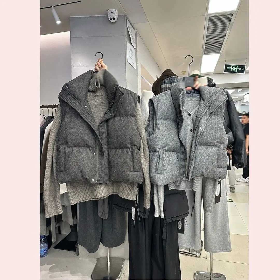 Korea Chic Streetwear Personalized Vest Short Parkas Casual Elegant Coat Advanced High Street Coats Gray Women Outerwear JacketsT251129