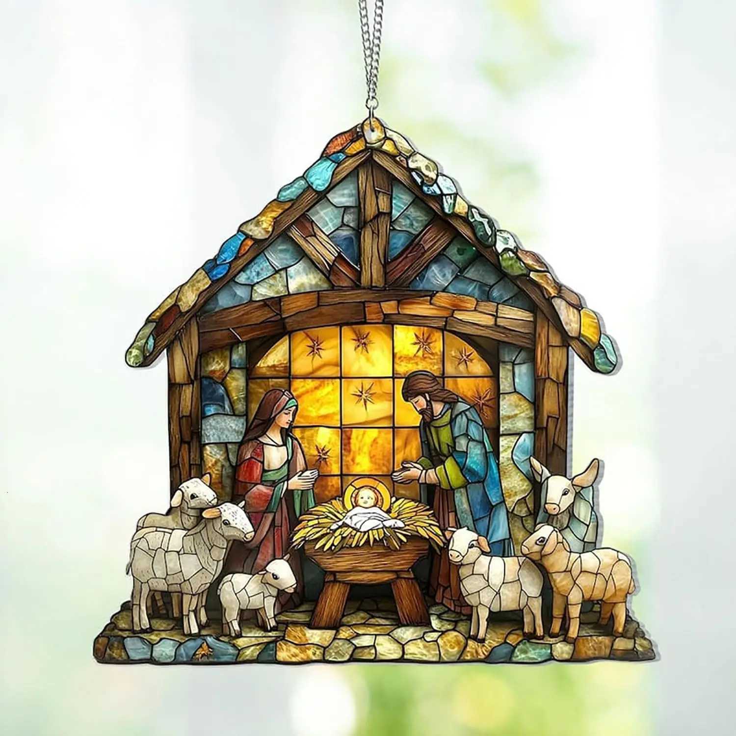Nativity Scene Suncat Nativity Scene Stai Window Hanging Christmas Tree Nativity Hanging Religious Ornament H251129