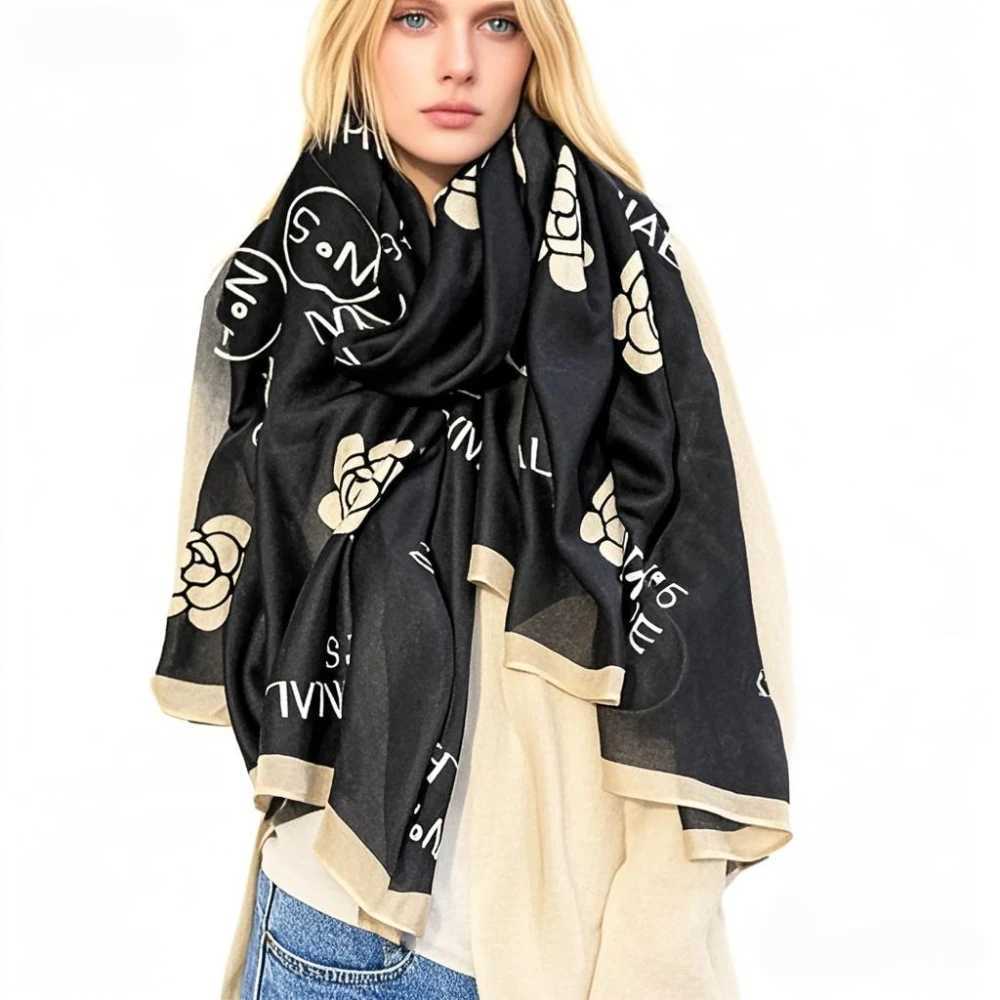 180x90cm Camellia Printed Scarf for Women Autumn and Winter Cotton and Linen Scarf Warm Sun Protection Neck Protection ShawlJ251129