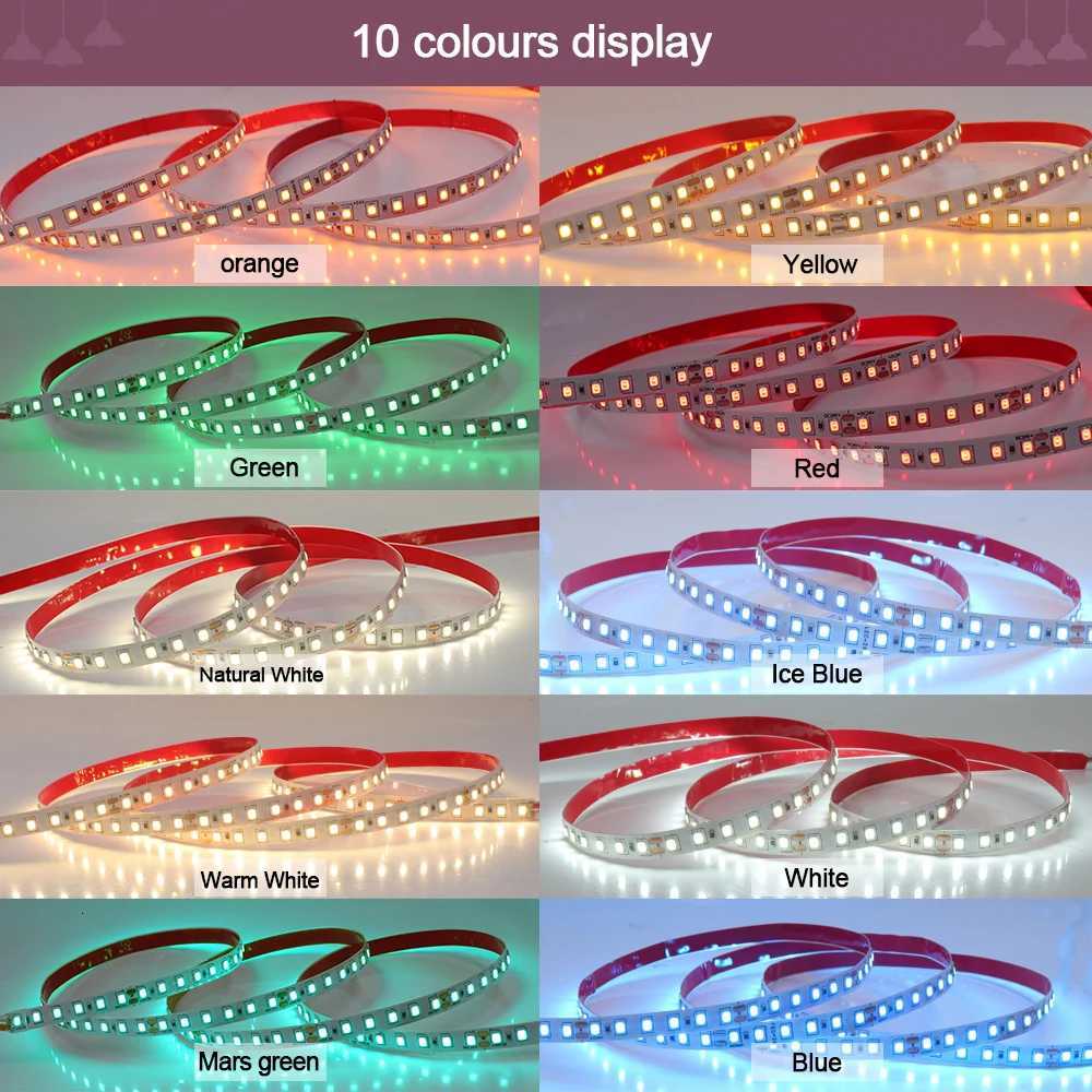 12V 24V 5m 10m 20m 50m 100m LED Strip Light 2835 120 LEDs Flexible Tape Bright 8mm PCB 13 Colors Home Decoration Not Waterproof M251129