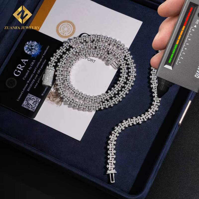 Fashion Hip Hop Style 85mm 925 Sterling Silver Moissanite Cross Cuban Link Chain Necklace Pass Diamond Tester Fire Jewelry GRA