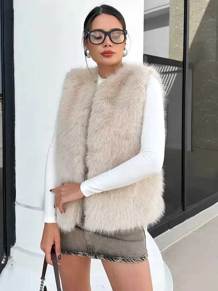 2025 Faux Fur Vests For Women New Fashion Fluffy Sleeveless Jackets Female Vest Loose Winter Warm Streetwear Waiscoat TopsT251129