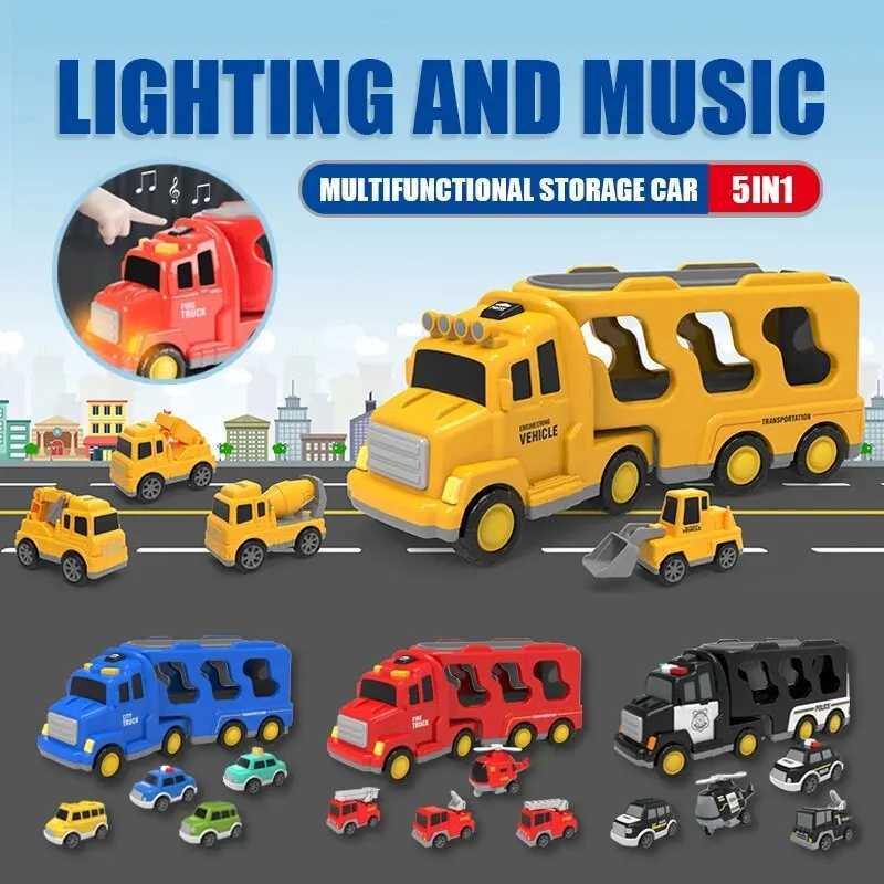 5pcs Kids Toy Construction Vehicles Transport Truck Carrier Toy Truck For Toddler Boys Girls Fire Truck Gift For Boys And Girls J251129